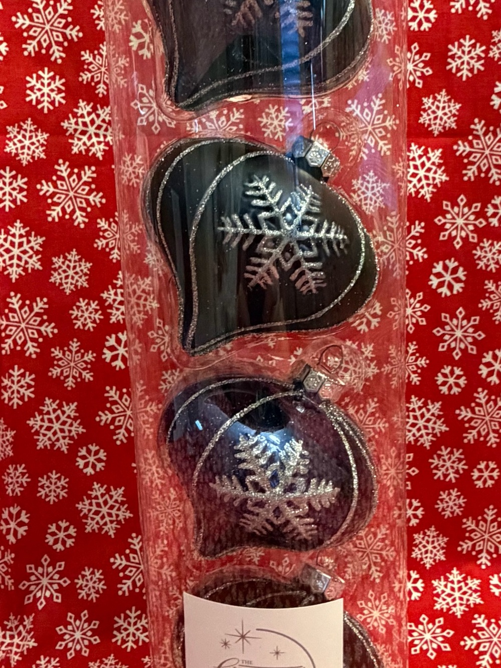 Blue Heart Glass Ornament Set with Silver Snowflake Detail - 4 Pack - Picture 3 of 4